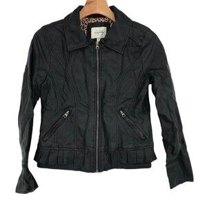 Sebby Girls size large (12-14) faux Jacket black lined ruffle pockets zip